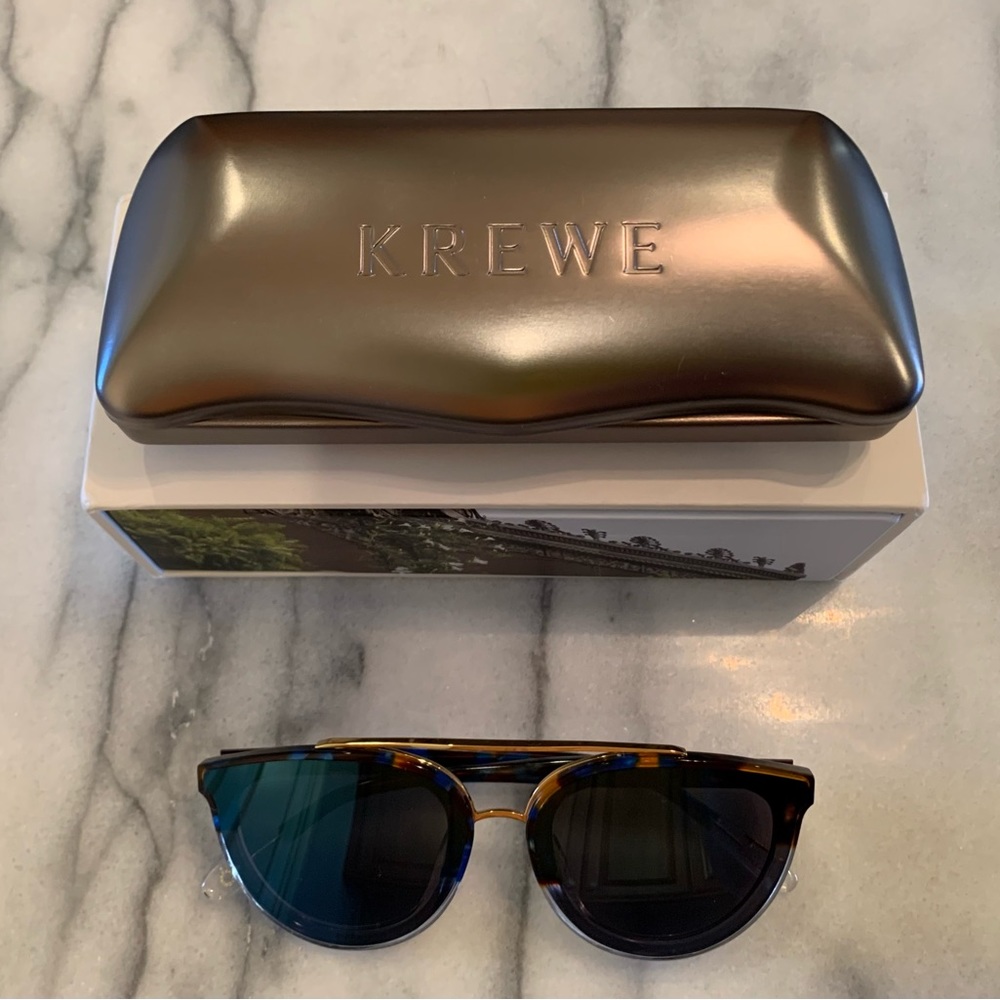 KREWE Clio Sunglasses Nylon Blue Steel to Crystal 24K Mirrored Lens, Unisex